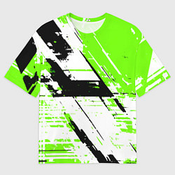 Мужская футболка оверсайз Diagonal black and green stripes on a white backgr