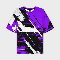 Мужская футболка оверсайз Diagonal black and white stripes on a purple backg