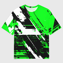 Футболка оверсайз мужская Diagonal black and white stripes on a green backgr, цвет: 3D-принт