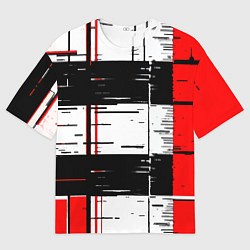 Мужская футболка оверсайз Чёрные и красные полосы на белом фоне