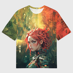Футболка оверсайз мужская Рыжая футуристичная воительница, цвет: 3D-принт