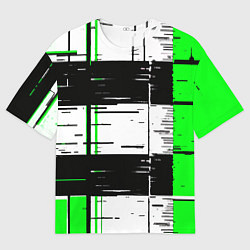 Мужская футболка оверсайз Зелёные и чёрные полосы на белом фоне
