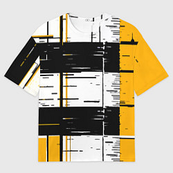 Мужская футболка оверсайз Жёлтые и чёрные полосы на белом фоне