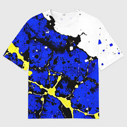 Футболка оверсайз мужская Сине-жёлтая абстракция на белом фоне, цвет: 3D-принт