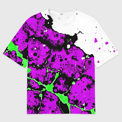 Мужская футболка оверсайз Зелёно-розовая абстракция на белом фоне
