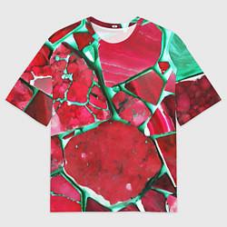 Мужская футболка оверсайз Зеленый минерал в красном камне