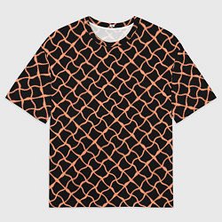 Мужская футболка оверсайз Чёрно-коралловый искажённые полосы