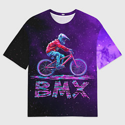 Футболка оверсайз мужская BMXер в космосе, цвет: 3D-принт