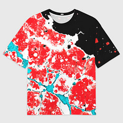Мужская футболка оверсайз Сине красная абстракция на чёрном фоне