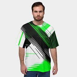 Футболка оверсайз мужская Диагональные зелёно-чёрные линии на белом фоне, цвет: 3D-принт — фото 2