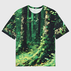 Мужская футболка оверсайз Зелёный летний лес