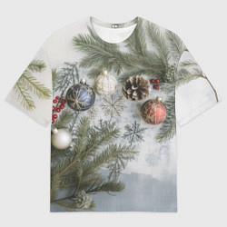 Мужская футболка оверсайз Новогодние ветки