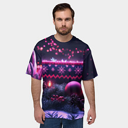 Футболка оверсайз мужская Новый год в фиолетовом свете, цвет: 3D-принт — фото 2