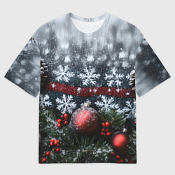 Футболка оверсайз мужская Новогодние снежинки, цвет: 3D-принт