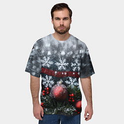 Футболка оверсайз мужская Новогодние снежинки, цвет: 3D-принт — фото 2