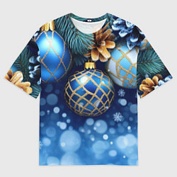 Мужская футболка оверсайз Синие новогодние шары