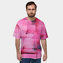 Футболка оверсайз мужская Чёрные пятна на розовом фоне абстракция, цвет: 3D-принт — фото 2