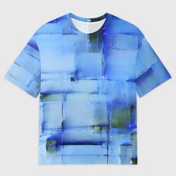 Мужская футболка оверсайз Чёрные пятна на синем фоне абстракция