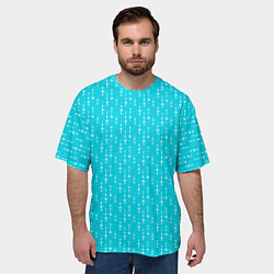 Футболка оверсайз мужская Неоновый голубой паттерн со звёздочками, цвет: 3D-принт — фото 2