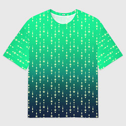 Футболка оверсайз мужская Градиент зелёно-синий со звёздочками, цвет: 3D-принт
