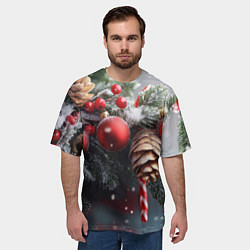 Футболка оверсайз мужская Новогодние украшения на ветках, цвет: 3D-принт — фото 2