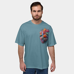 Футболка оверсайз мужская Яркое сердце из кораллов в морском стиле, цвет: 3D-принт — фото 2