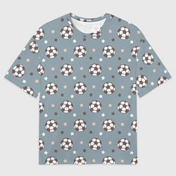 Мужская футболка оверсайз Футбольные мячи и звезды на голубом