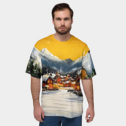 Футболка оверсайз мужская Ламповый новый год - домики, цвет: 3D-принт — фото 2