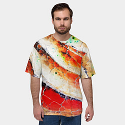 Футболка оверсайз мужская Красно-белая волнистая абстракция, цвет: 3D-принт — фото 2