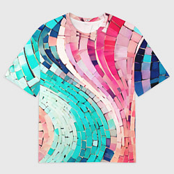 Мужская футболка оверсайз Волнистые розово-голубые плитки