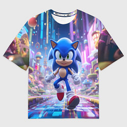 Футболка оверсайз мужская Sonic в неоновом городе, цвет: 3D-принт