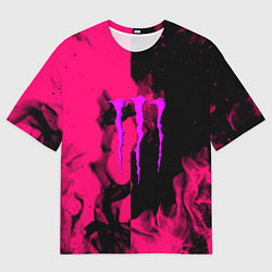 Мужская футболка оверсайз Monster energy fire pink