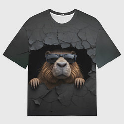 Мужская футболка оверсайз Капибара в стене