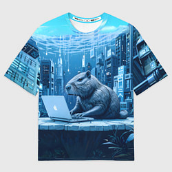Футболка оверсайз мужская Капибара программист под водой, цвет: 3D-принт