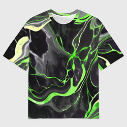 Мужская футболка оверсайз Зелёно-чёрный мрамор