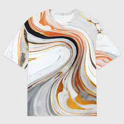 Футболка оверсайз мужская Волнистые чёрно-жёлтые линии на белом фоне, цвет: 3D-принт