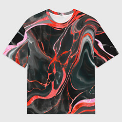 Мужская футболка оверсайз Красно-чёрный мрамор