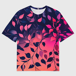 Мужская футболка оверсайз Листья на градиентном фоне -нейросеть