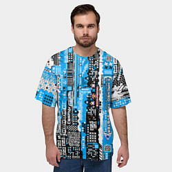 Футболка оверсайз мужская Киберпанк паттерн синий, цвет: 3D-принт — фото 2