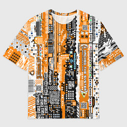 Мужская футболка оверсайз Киберпанк паттерн жёлтый