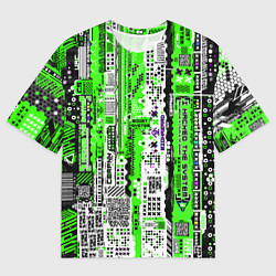 Футболка оверсайз мужская Киберпанк паттерн зелёный, цвет: 3D-принт