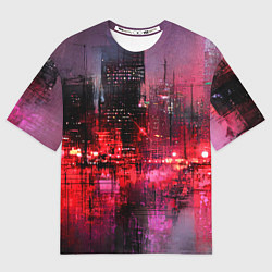 Мужская футболка оверсайз Огни города мастихином - нейросеть