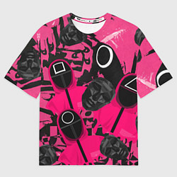 Футболка оверсайз мужская Игра в кальмара маска распорядителя и стражи, цвет: 3D-принт