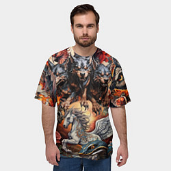Футболка оверсайз мужская Мифические существа в стиле татуировки Ирезуми, цвет: 3D-принт — фото 2