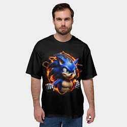 Футболка оверсайз мужская Соник в пламени, цвет: 3D-принт — фото 2