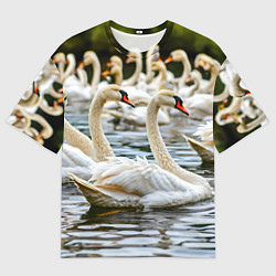 Футболка оверсайз мужская Белые лебеди на пруду, цвет: 3D-принт