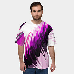 Футболка оверсайз мужская Чёрно-розовые острые полосы на белом фоне, цвет: 3D-принт — фото 2