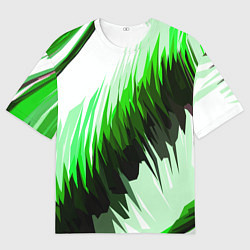 Футболка оверсайз мужская Чёрно-зелёные острые полосы на белом фоне, цвет: 3D-принт