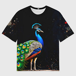 Футболка оверсайз мужская Павлин на черном, цвет: 3D-принт