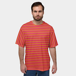 Футболка оверсайз мужская Полосы красный розовый и оранжевый, цвет: 3D-принт — фото 2
